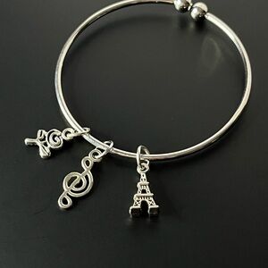 Silver Charm Bracelet with Eiffel Tower and Music Note